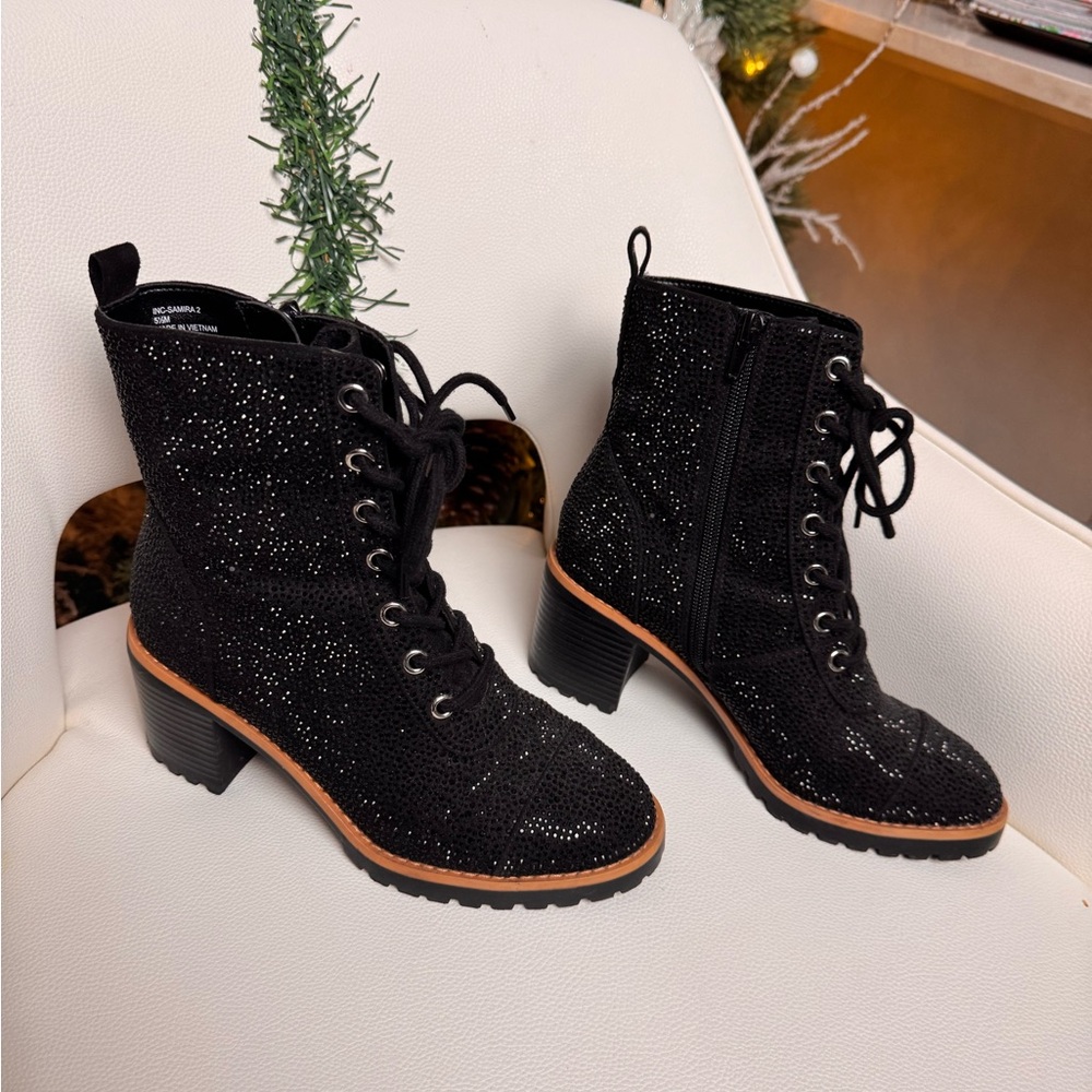 INC International Concepts Black Sparkle Lace-Up Boots
